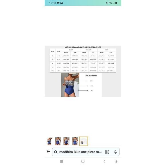 New Large Modihito Blue Bandeau Ruffled 1pc Smocked Swimsuit Bathing Suit NWT - Picture 5 of 5